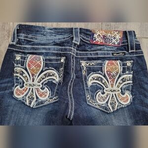 Miss Me Women's Blue Embellished Jeans BOOT CUT Gorgeous Fleur De Lis Design